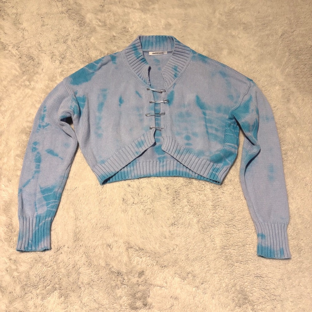 Colorful Natalie Blue Tie Dye Cropped Cardigan Safety Pin Grunge Punk 
S/M